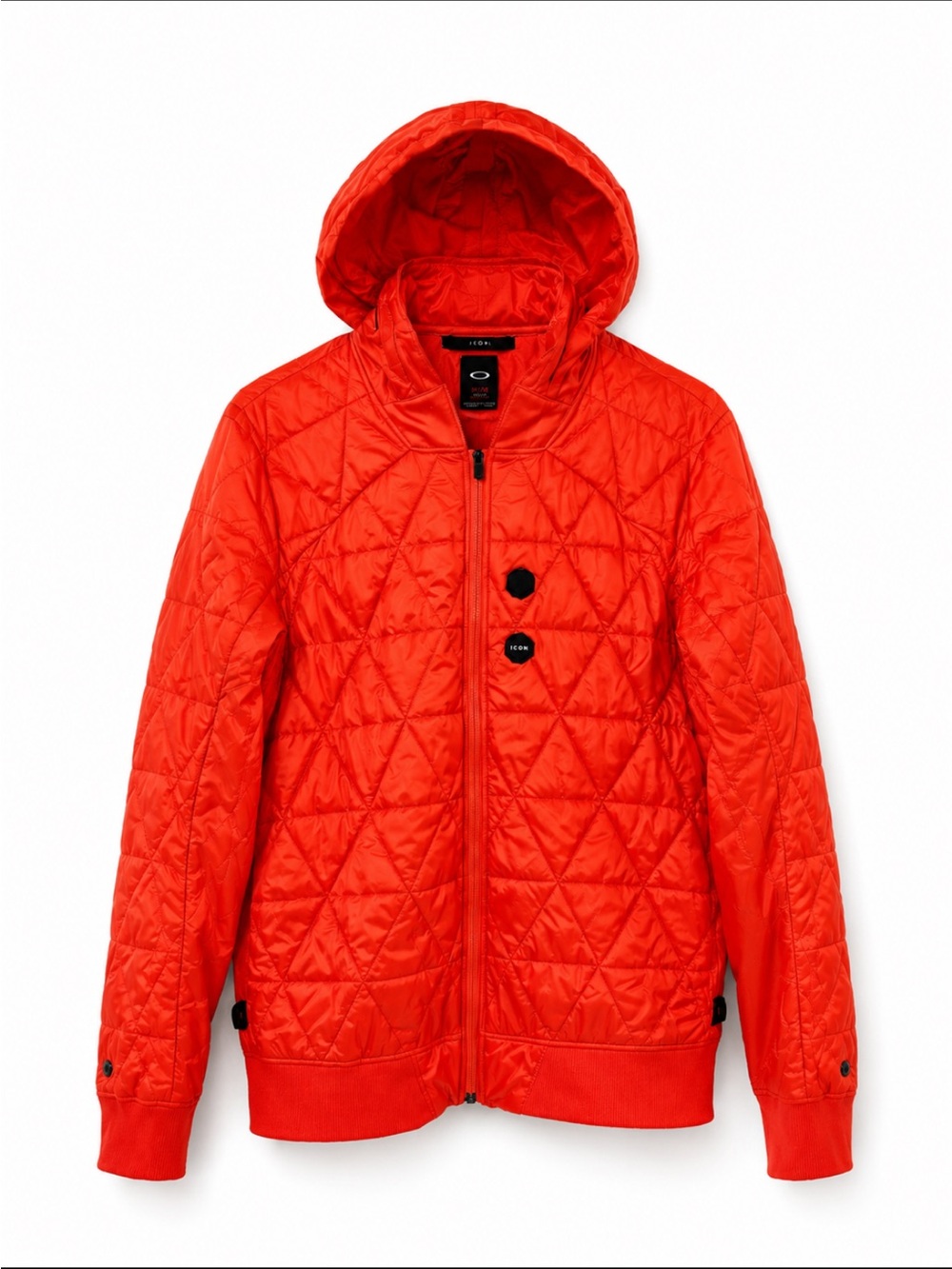 Oakley Icon FA15 Quilted Bomber Jacket Hidden Hood Orange Slim Fit Medium EUC!